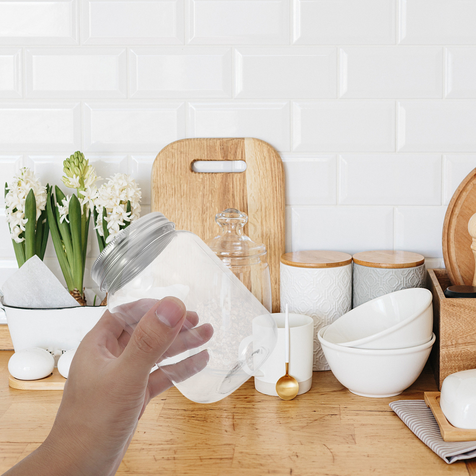 4Pcs Clear Plastic Jars with A - Food Storage Kitchen ulasan dan harga