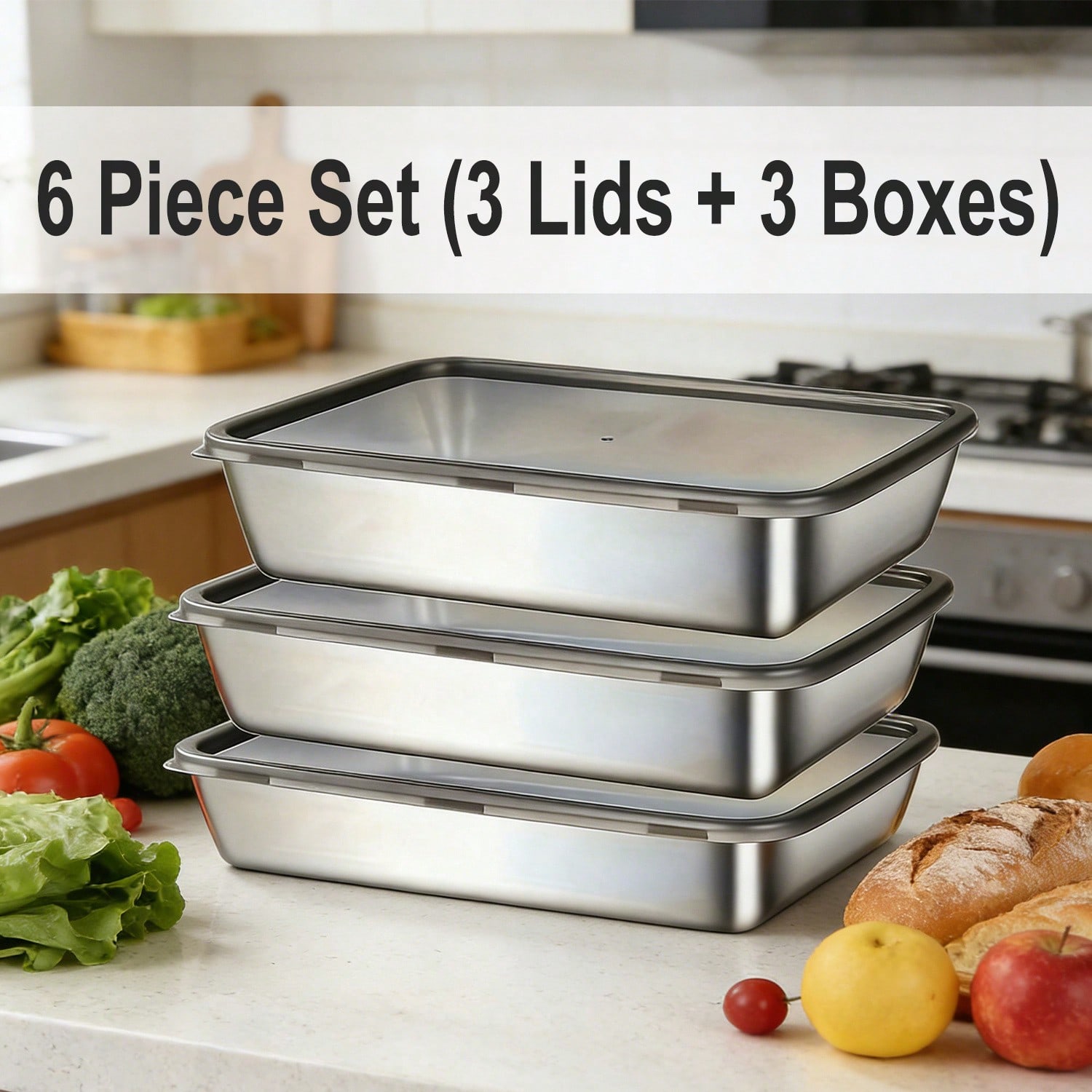 6pcs(3 Boxes+ 3 Lids) Stainles - Set Food Storage ulasan dan harga