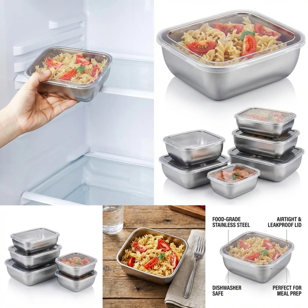 6PCS Stainless Steel Food Stor - Set Food Storage ulasan dan harga