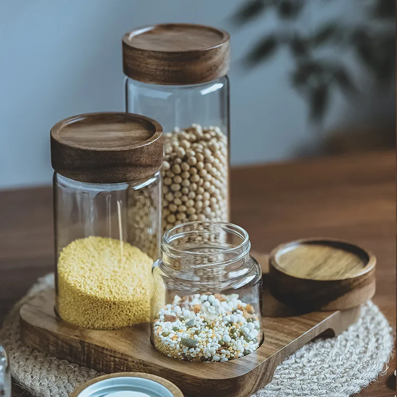 Wood Lid Orgnizer Glass Airtig - Food Storage Jars Airtight ulasan dan harga