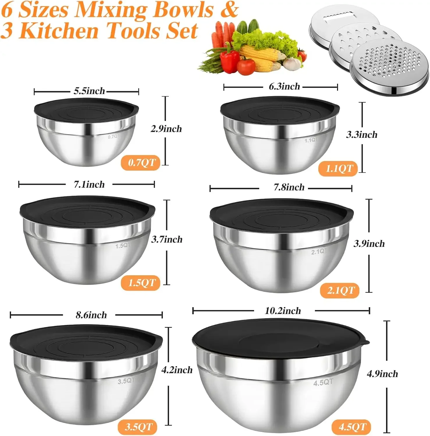 6Pcs Stainless Steel Mixing Bo - Set Food Storage ulasan dan harga