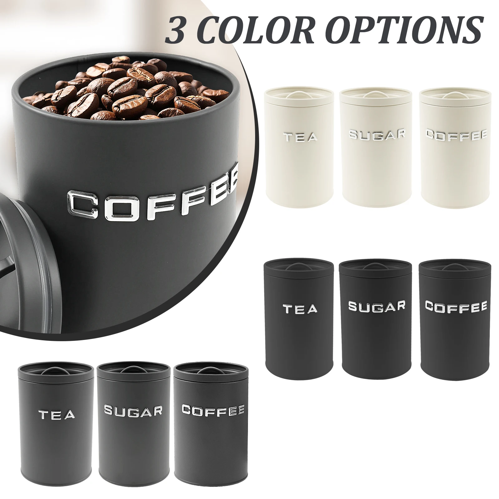 3 Pcs Tea Coffee Sugar Caniste - Food Storage Jars Airtight ulasan dan harga