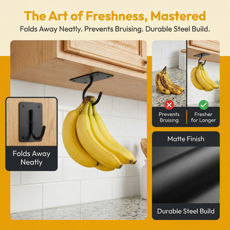 Black Metal Self-Adhesive Bana - Food Storage Kitchen ulasan dan harga