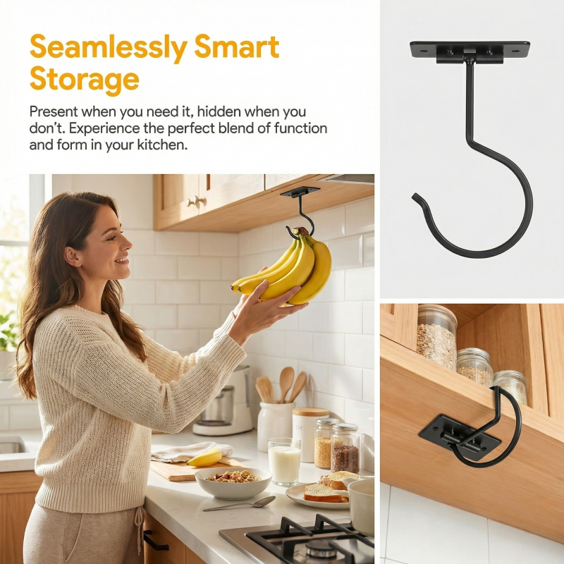 Black Metal Self-Adhesive Bana - Food Storage Kitchen ulasan dan harga