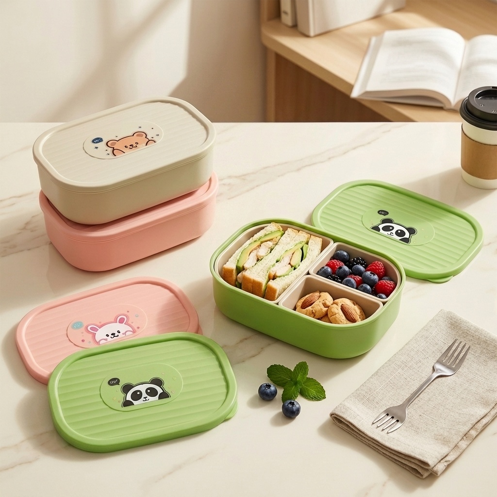 Cute Plastic Divided Lunch Box - Food Storage Dividers ulasan dan harga